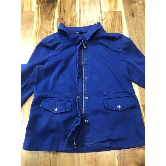 41 HAWTHORN Stitch Fix bright blue jacket zipper and snap floral piping inside - Picture 4 of 6